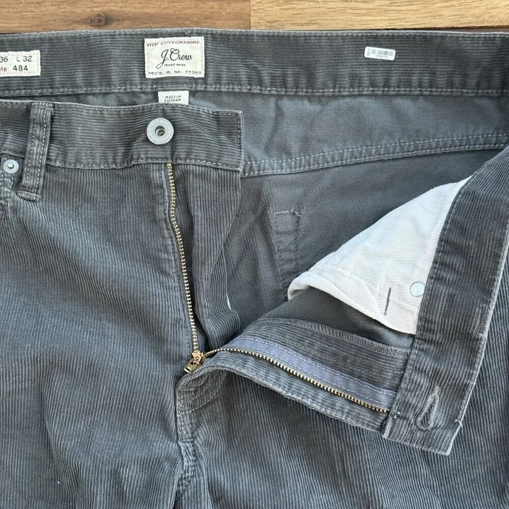 J.Crew‎ 484 Slim Fit Corduroy Pants Mens W36 L32 Gray Everyday Casual Travel